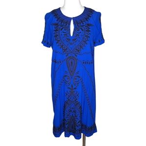 Lucky Brand Royal Blue Black Embroidered Beaded Shift Dress Cobalt S